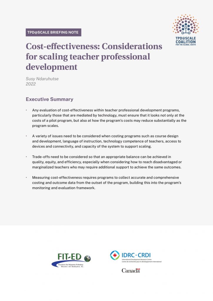 Cost-effectiveness- Considerations for scaling teacher professional development - Cover