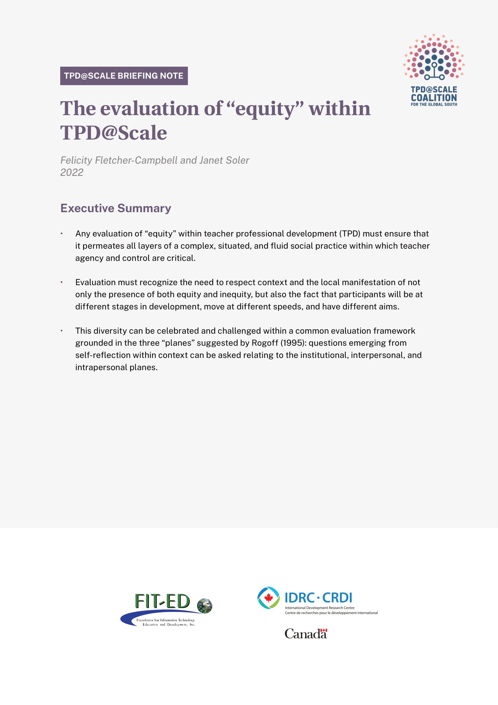 The Evaluation of Equity within TPD at Scale - Cover